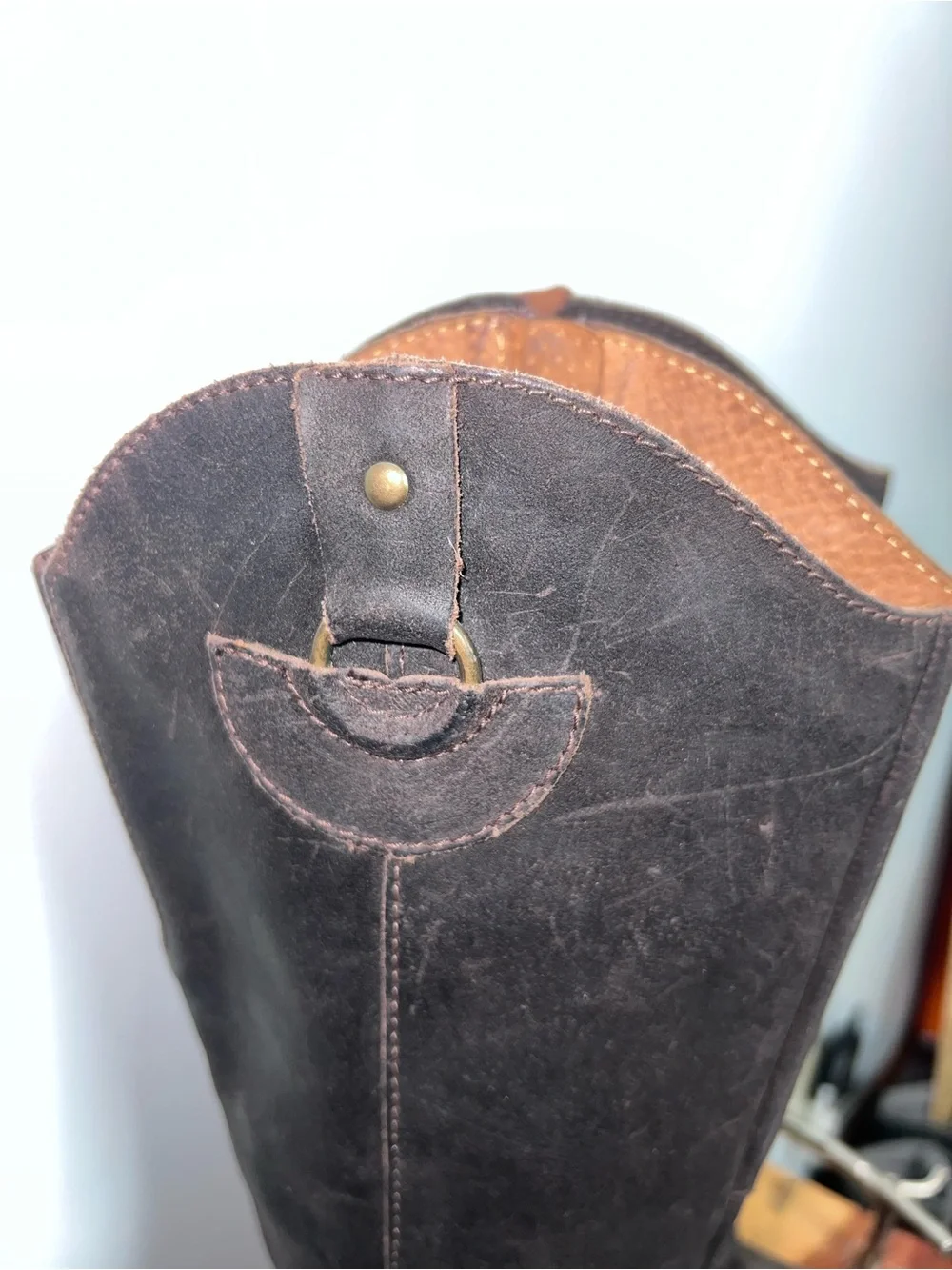 Børn Loreza Timberwolf Brown Leather Tall Harness Moto Boots Women 8.5 40